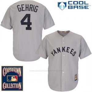 Camiseta Beisbol Hombre New York Yankees New York Lou Gehrig 4 Gris Cool Base Cooperstown