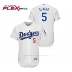 Camiseta Beisbol Hombre Los Angeles Dodgers Corey Seager 150th Aniversario Patch Flex Base Blanco