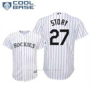 Camiseta Beisbol Nino Rockies Trevor Story Cool Base 1ª Replica Blanco