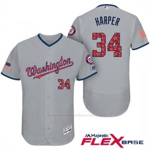 Camiseta Beisbol Hombre Washington Nationals 2017 Estrellas y Rayas Bryce Harper Gris Flex Base