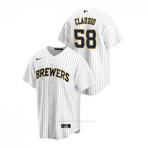 Camiseta Beisbol Hombre Milwaukee Brewers Alex Claudio Replica Alterno Blanco