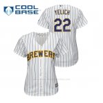 Camiseta Beisbol Mujer Milwaukee Brewers Christian Yelich Cool Base Primera Blanco