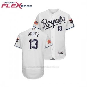 Camiseta Beisbol Hombre Kansas City Royals Salvador Perez 2018 Stars & Stripes Flex Base Blanco