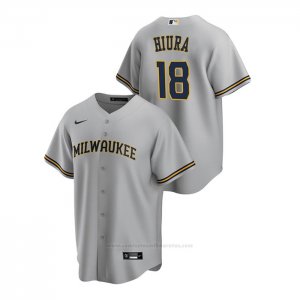 Camiseta Beisbol Hombre Milwaukee Brewers Keston Hiura Replica Road Gris