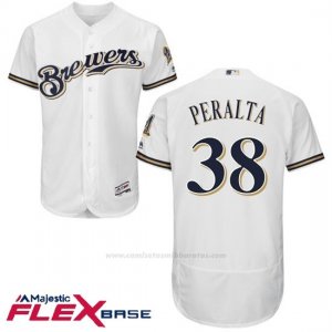 Camiseta Beisbol Hombre Milwaukee Brewers Wily Peralta Blanco Autentico Coleccion Flex Base Custom