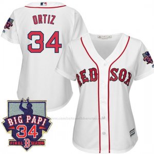 Camiseta Beisbol Mujer Boston Red Sox 34 David Ortiz Blanco Retirement