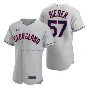 Camiseta Beisbol Hombre Cleveland Guardians Shane Bieber Autentico Road Gris