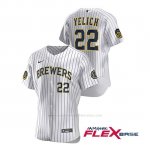 Camiseta Beisbol Hombre Milwaukee Brewers Christian Yelich Autentico 2020 Primera Blanco