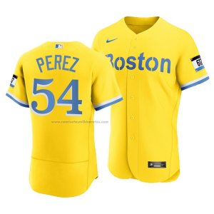 Camiseta Beisbol Hombre Boston Red Sox Martin Perez 2021 City Connect Autentico Oro