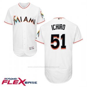 Camiseta Beisbol Hombre Miami Marlins 51 Ichiro Suzuki 1ª Blanco Flex Base Autentico Coleccion