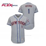 Camiseta Beisbol Hombre New York Mets Amed Rosario 150th Aniversario Patch Autentico Flex Base Gris