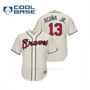 Camiseta Beisbol Hombre Atlanta Braves Ronald Acuna Jr. Cool Base Majestic Alternato 2019 Crema