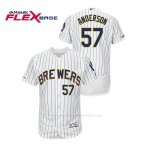 Camiseta Beisbol Hombre Milwaukee Brewers Chase Anderson 150th Aniversario Patch Autentico Flex Base Blanco Azul