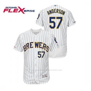 Camiseta Beisbol Hombre Milwaukee Brewers Chase Anderson 150th Aniversario Patch Autentico Flex Base Blanco Azul