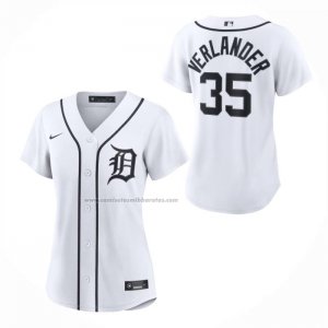 Camiseta Beisbol Mujer Detroit Tigers Justin Verlander Primera Replica Blanco