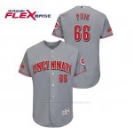 Camiseta Beisbol Hombre Cincinnati Reds Yasiel Puig 150th Aniversario Patch Flex Base Gris