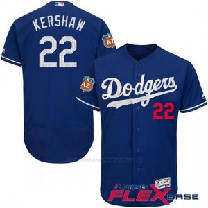 Camiseta Beisbol Hombre Los Angeles Dodgers Clayton Kershaw Azul Flex Base Autentico On Field
