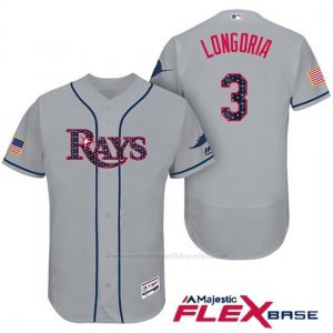 Camiseta Beisbol Hombre Tampa Bay Rays 2017 Estrellas y Rayas Evan Longoria Gris Flex Base