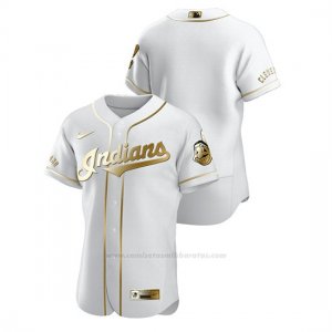 Camiseta Beisbol Hombre Cleveland Indians Golden Edition Autentico Blanco