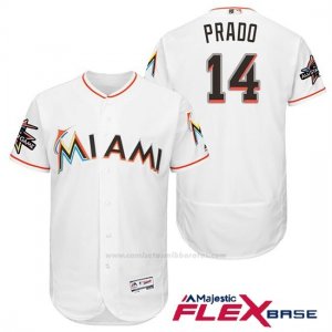 Camiseta Beisbol Hombre Miami Marlins 14 Martin Prado Blanco 2017 Flex Base