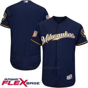 Camiseta Beisbol Hombre Milwaukee Brewers Blank Azul Flex Base Autentico Coleccion Entrenamiento de Primavera