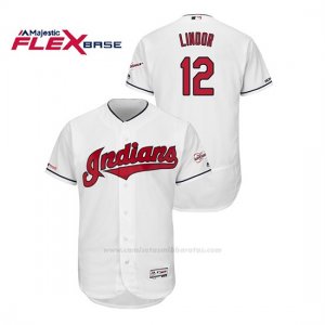Camiseta Beisbol Hombre Cleveland Indians Francisco Lindor 150th Aniversario Patch 2019 All Star Game Flex Base Blanco