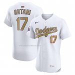Camiseta Beisbol Hombre Los Angeles Dodgers Shohei Ohtani 2025 Gold Collection Elite Blanco