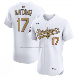 Camiseta Beisbol Hombre Los Angeles Dodgers Shohei Ohtani 2025 Gold Collection Elite Blanco