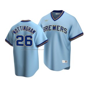 Camiseta Beisbol Hombre Milwaukee Brewers Jacob Nottingham Cooperstown Collection Road Azul