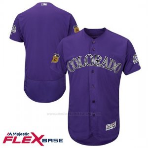 Camiseta Beisbol Hombre Colorado Rockies Violeta 2017 Entrenamiento de Primavera Flex Base