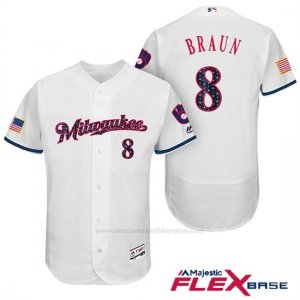 Camiseta Beisbol Hombre Milwaukee Brewers 2017 Estrellas y Rayas Ryan Braun Blanco Flex Base