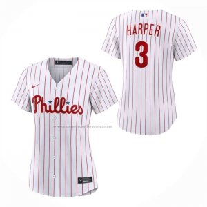 Camiseta Beisbol Mujer Philadelphia Phillies Bryce Harper Primera Replica Blanco
