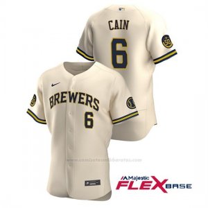 Camiseta Beisbol Hombre Milwaukee Brewers Lorenzo Cain Autentico 2020 Alternato Crema