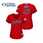 Camiseta Beisbol Mujer Cleveland Indians Trevor Bauer 2019 All Star Game Patch Cool Base Rojo