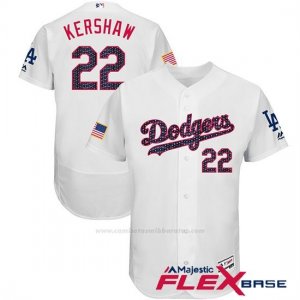 Camiseta Beisbol Hombre Los Angeles Dodgers 2017 Estrellas y Rayas Clayton Kershaw Blanco Flex Base