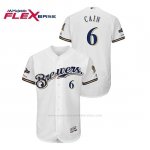 Camiseta Beisbol Hombre Milwaukee Brewers Lorenzo Cain 2019 Postseason Flex Base Blanco