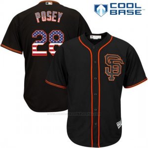 Camiseta Beisbol Hombre San Francisco Giants Buster Posey Negro Estrellas y Rayas Cool Base