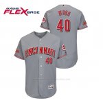 Camiseta Beisbol Hombre Cincinnati Reds Alex Wood 150th Aniversario Patch Flex Base Gris