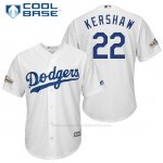 Camiseta Beisbol Hombre Los Angeles Dodgers 2017 Postemporada Clayton Kershaw Blanco Cool Base