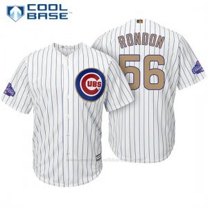 Camiseta Beisbol Hombre Chicago Cubs 56 Hector Rondon Blanco Oro Program Cool Base