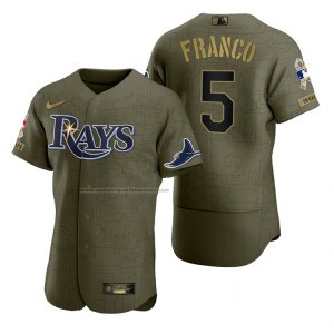 Camiseta Beisbol Hombre Tampa Bay Rays Wander Franco Camuflaje Digital Verde 2021 Salute To Service