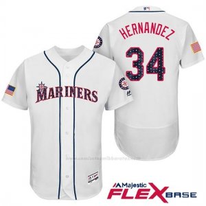 Camiseta Beisbol Hombre Seattle Mariners 2017 Estrellas y Rayas Felix Hernandez Blanco Flex Base