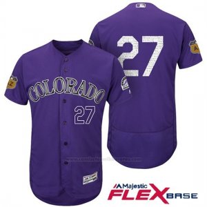 Camiseta Beisbol Hombre Colorado Rockies Trevor Story 27 Colorado Rockies Violeta 2017 Entrenamiento de Primavera Flex Base Jugador