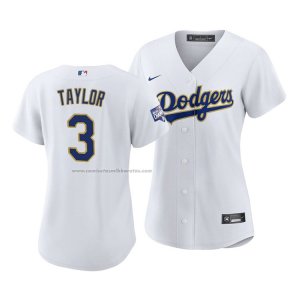 Camiseta Beisbol Mujer Los Angeles Dodgers Chris Taylor 2021 Gold Program Replica Blanco