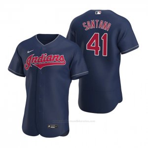 Camiseta Beisbol Hombre Cleveland Indians Carlos Santana Autentico Alterno 2020 Azul