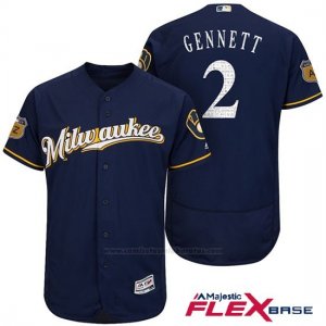 Camiseta Beisbol Hombre Milwaukee Brewers Scooter Gennett Azul 2017 Entrenamiento de Primavera Flex Base Jugador