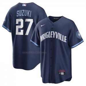 Camiseta Beisbol Hombre Chicago Cubs Seiya Suzuki City Connect Replica Azul