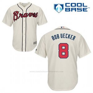 Camiseta Beisbol Hombre Atlanta Braves 8 Bob Uecker Crema Alterno Cool Base