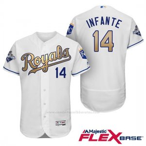 Camiseta Beisbol Hombre Kansas City Royals Campeones 14 Omar Infante Flex Base Oros