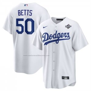Camiseta Beisbol Hombre Los Angeles Dodgers Mookie Betts 2025 World Series Primera Replica Blanco